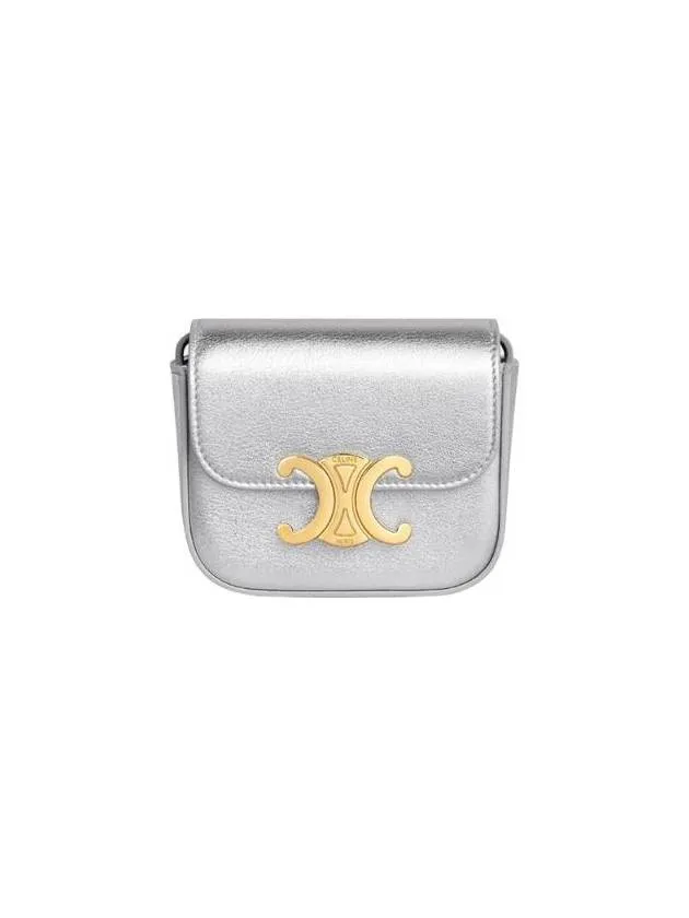 Shiny Triomphe Laminated Calfskin Mini Bag Silver