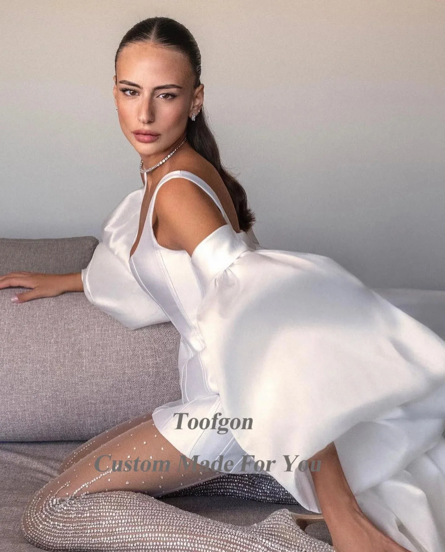 Toofgon 2-Piece Satin Mini Bride Dress