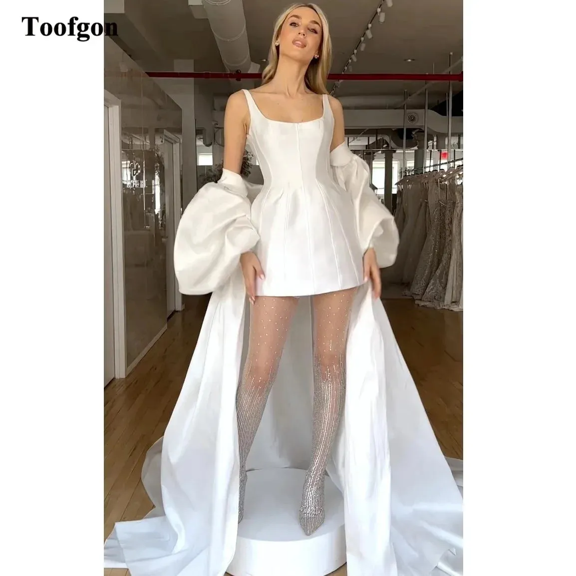 Toofgon 2-Piece Satin Mini Bride Dress