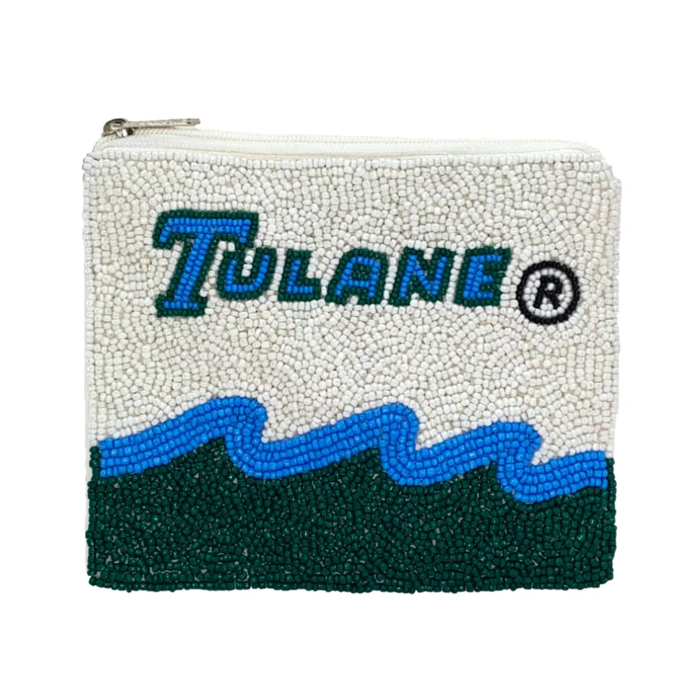 TULANE UNIVERSITY GREEN WAVE BEADED COIN BAG