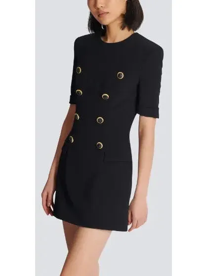 Women’s Black Crepe Eight-Button Mini Dress