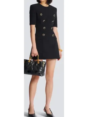 Women’s Black Crepe Eight-Button Mini Dress