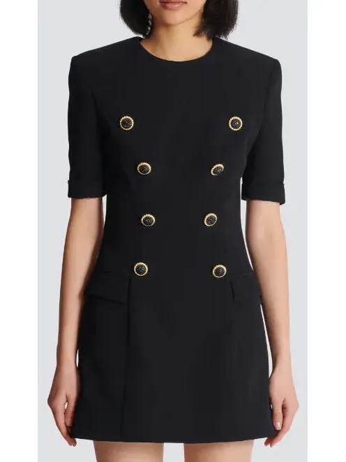 Women’s Black Crepe Eight-Button Mini Dress