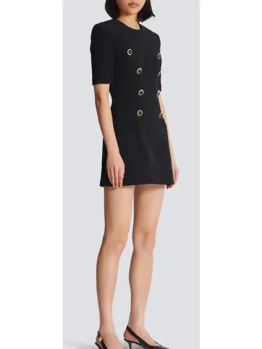 Women’s Black Crepe Eight-Button Mini Dress